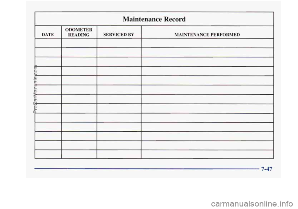 BUICK REGAL 1997 Owners Manual Maintenance Record
7-47
ProCarManuals.com BUICK REGAL 1997 Owners Manual Maintenance Record
7-47
ProCarManuals.com