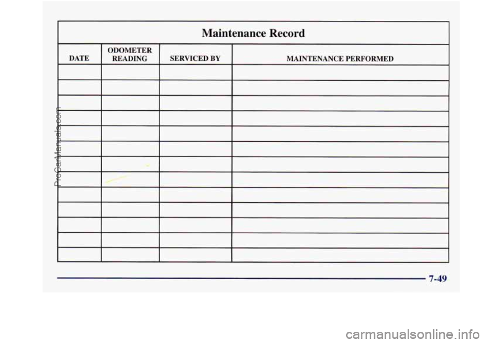 BUICK REGAL 1997 Owners Manual Maintenance Record
ODOMETER SERVICED
BY MAINTENANCE PERFORMED
d
/
ProCarManuals.com BUICK REGAL 1997 Owners Manual Maintenance Record
ODOMETER SERVICED
BY MAINTENANCE PERFORMED
d
/
ProCarManuals.com