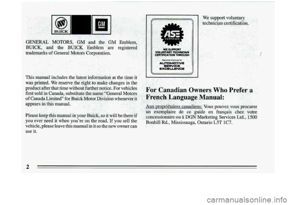 BUICK ROADMASTER 1993  Owners Manual I 
?  