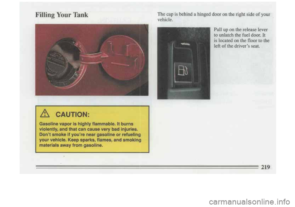 BUICK SKYLARK 1993  Owners Manual Gasoline vapor is highly  flammable.  It burns 
violently,  and  that 
can cause  very  bad  injuries. I  
