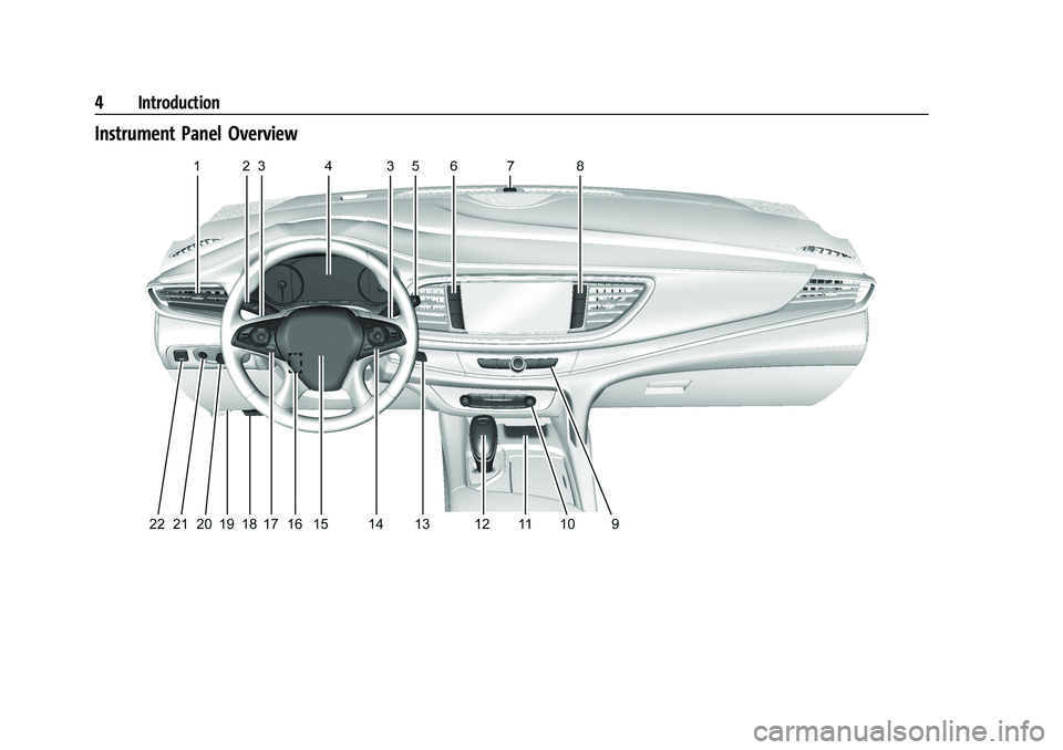 BUICK ENCLAVE 2021  Owners Manual Buick Enclave Owner Manual (GMNA-Localizing-U.S./Canada/Mexico-
14637843) - 2021 - CRC - 12/9/20
4 Introduction
Instrument Panel Overview 