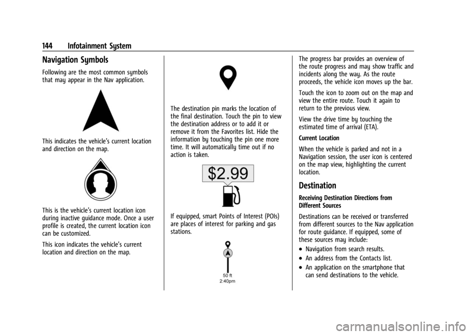 BUICK ENCORE GX 2023 Owners Manual Buick Encore GX Owner Manual (GMNA-Localizing-U.S./Canada/Mexico-
16263917) - 2023 - CRC - 2/24/22
144 Infotainment System
Navigation Symbols
Following are the most common symbols
that may appear in t BUICK ENCORE GX 2023 Owners Manual Buick Encore GX Owner Manual (GMNA-Localizing-U.S./Canada/Mexico-
16263917) - 2023 - CRC - 2/24/22
144 Infotainment System
Navigation Symbols
Following are the most common symbols
that may appear in t