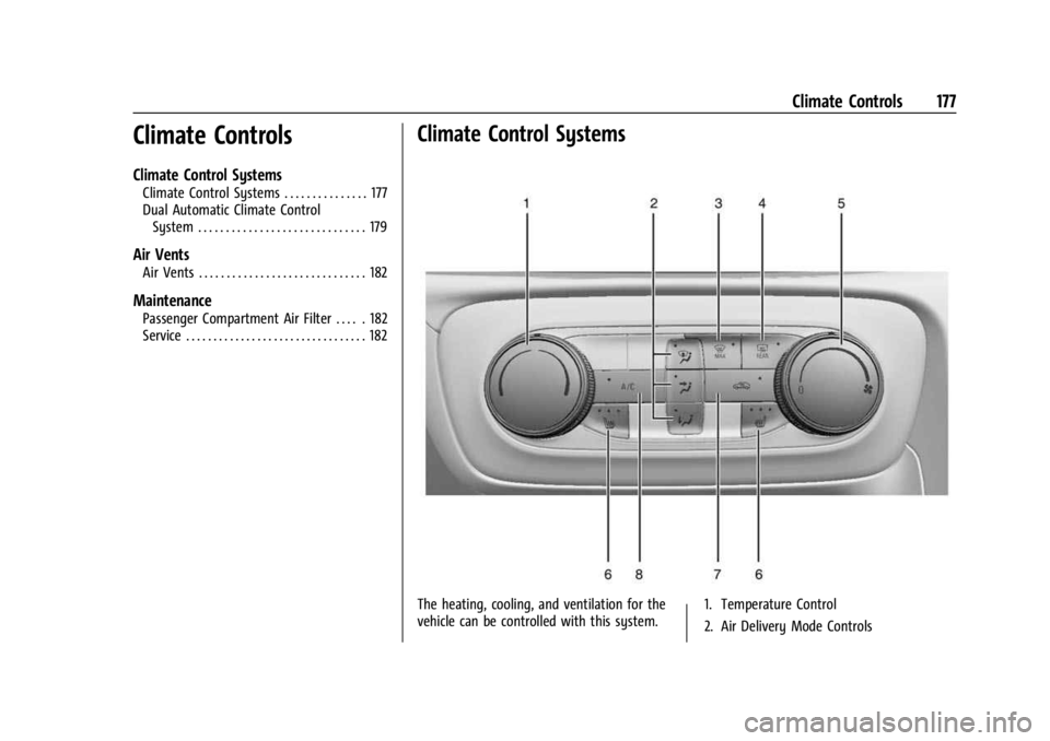 BUICK ENCORE GX 2023  Owners Manual Buick Encore GX Owner Manual (GMNA-Localizing-U.S./Canada/Mexico-
16263917) - 2023 - CRC - 2/24/22
Climate Controls 177
Climate Controls
Climate Control Systems
Climate Control Systems . . . . . . . .