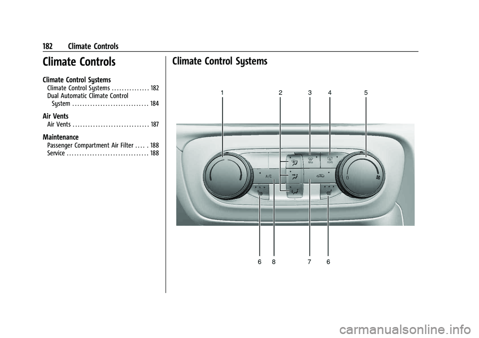 BUICK ENCORE GX 2022  Owners Manual Buick Encore GX Owner Manual (GMNA-Localizing-U.S./Canada/Mexico-
15481080) - 2022 - CRC - 6/1/21
182 Climate Controls
Climate Controls
Climate Control Systems
Climate Control Systems . . . . . . . . 