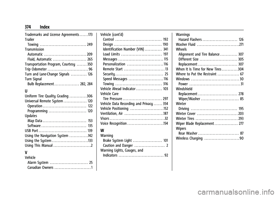 BUICK ENCORE GX 2022  Owners Manual Buick Encore GX Owner Manual (GMNA-Localizing-U.S./Canada/Mexico-
15481080) - 2022 - CRC - 6/1/21
374 Index
Trademarks and License Agreements . . . . . . 173
TrailerTowing . . . . . . . . . . . . . . 