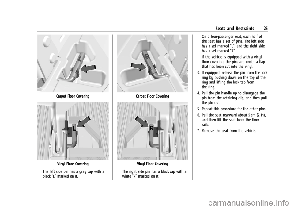 GMC SAVANA 2021 Owners Guide GMC Savana Owner Manual (GMNA-Localizing-U.S./Canada-14583543) -
2021 - crc - 7/10/20
Seats and Restraints 25
Carpet Floor Covering
Vinyl Floor Covering
The left side pin has a gray cap with a
black GMC SAVANA 2021 Owners Guide GMC Savana Owner Manual (GMNA-Localizing-U.S./Canada-14583543) -
2021 - crc - 7/10/20
Seats and Restraints 25
Carpet Floor Covering
Vinyl Floor Covering
The left side pin has a gray cap with a
black