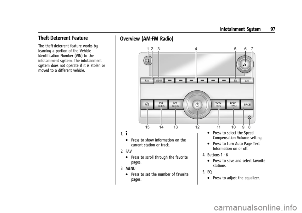GMC SAVANA 2021 Owners Manual GMC Savana Owner Manual (GMNA-Localizing-U.S./Canada-14583543) -
2021 - crc - 7/10/20
Infotainment System 97
Theft-Deterrent Feature
The theft-deterrent feature works by
learning a portion of the Vehi