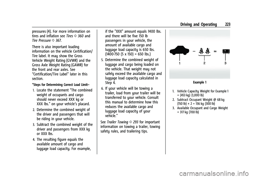 GMC SIERRA 2021 Owners Manual GMC Sierra/Sierra Denali 1500 Owner Manual (GMNA-Localizing-U.S./
Canada/Mexico-14632426) - 2021 - CRC - 11/5/20
Driving and Operating 223
pressures (4). For more information on
tires and inflation se GMC SIERRA 2021 Owners Manual GMC Sierra/Sierra Denali 1500 Owner Manual (GMNA-Localizing-U.S./
Canada/Mexico-14632426) - 2021 - CRC - 11/5/20
Driving and Operating 223
pressures (4). For more information on
tires and inflation se