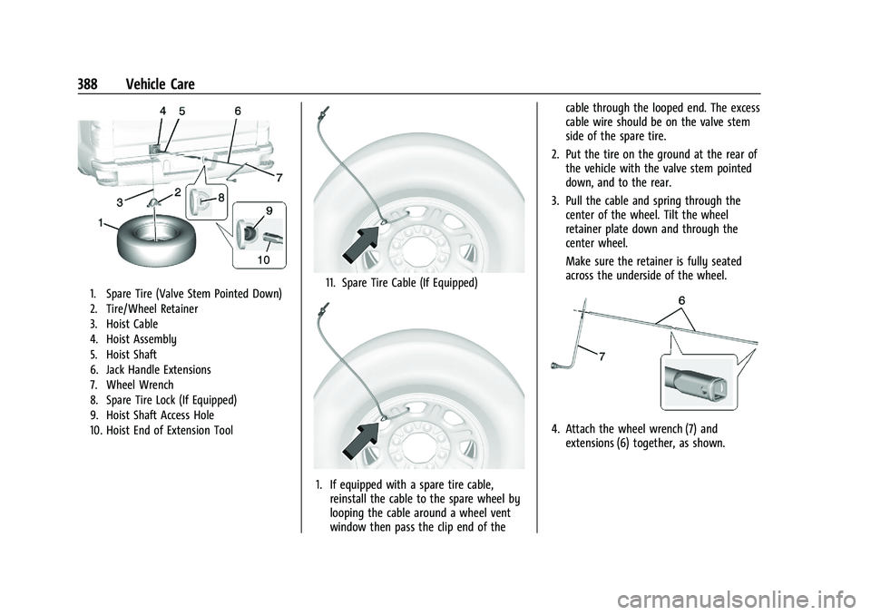 GMC SIERRA 2021 Owners Manual GMC Sierra/Sierra Denali 1500 Owner Manual (GMNA-Localizing-U.S./
Canada/Mexico-14632426) - 2021 - CRC - 11/5/20
388 Vehicle Care
1. Spare Tire (Valve Stem Pointed Down)
2. Tire/Wheel Retainer
3. Hois GMC SIERRA 2021 Owners Manual GMC Sierra/Sierra Denali 1500 Owner Manual (GMNA-Localizing-U.S./
Canada/Mexico-14632426) - 2021 - CRC - 11/5/20
388 Vehicle Care
1. Spare Tire (Valve Stem Pointed Down)
2. Tire/Wheel Retainer
3. Hois
