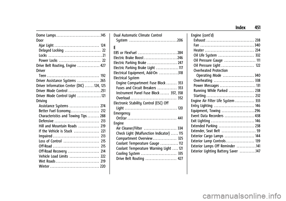 GMC SIERRA 2021 Owners Guide GMC Sierra/Sierra Denali 1500 Owner Manual (GMNA-Localizing-U.S./Cana-
da/Mexico-14632426) - 2021 - CRC - 11/5/20
Index 451
Dome Lamps . . . . . . . . . . . . . . . . . . . . . . . . . . . . . .145
Do GMC SIERRA 2021 Owners Guide GMC Sierra/Sierra Denali 1500 Owner Manual (GMNA-Localizing-U.S./Cana-
da/Mexico-14632426) - 2021 - CRC - 11/5/20
Index 451
Dome Lamps . . . . . . . . . . . . . . . . . . . . . . . . . . . . . .145
Do