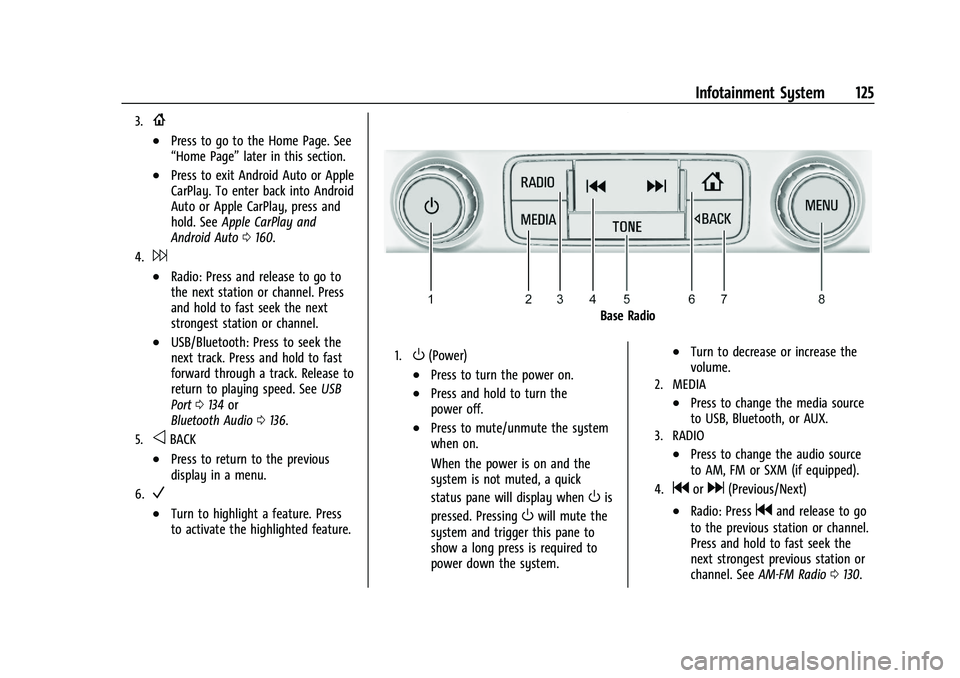 GMC TERRAIN 2021  Owners Manual GMC Terrain/Terrain Denali Owner Manual(GMNA-Localizing-U.S./Canada/
Mexico-14420055) - 2021 - CRC - 11/13/20
Infotainment System 125
3.{
.Press to go to the Home Page. See
“Home Page”later in thi