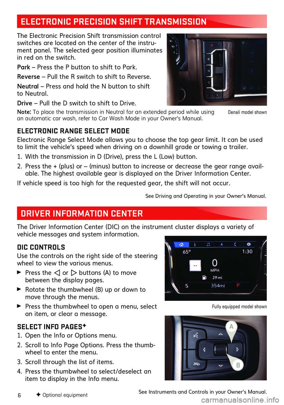 GMC YUKON 2021  Get To Know Guide 6
ELECTRONIC PRECISION SHIFT TRANSMISSION
The Electronic Precision Shift transmission control switches are located on the center of the instru-ment panel. The selected gear position illuminates in red