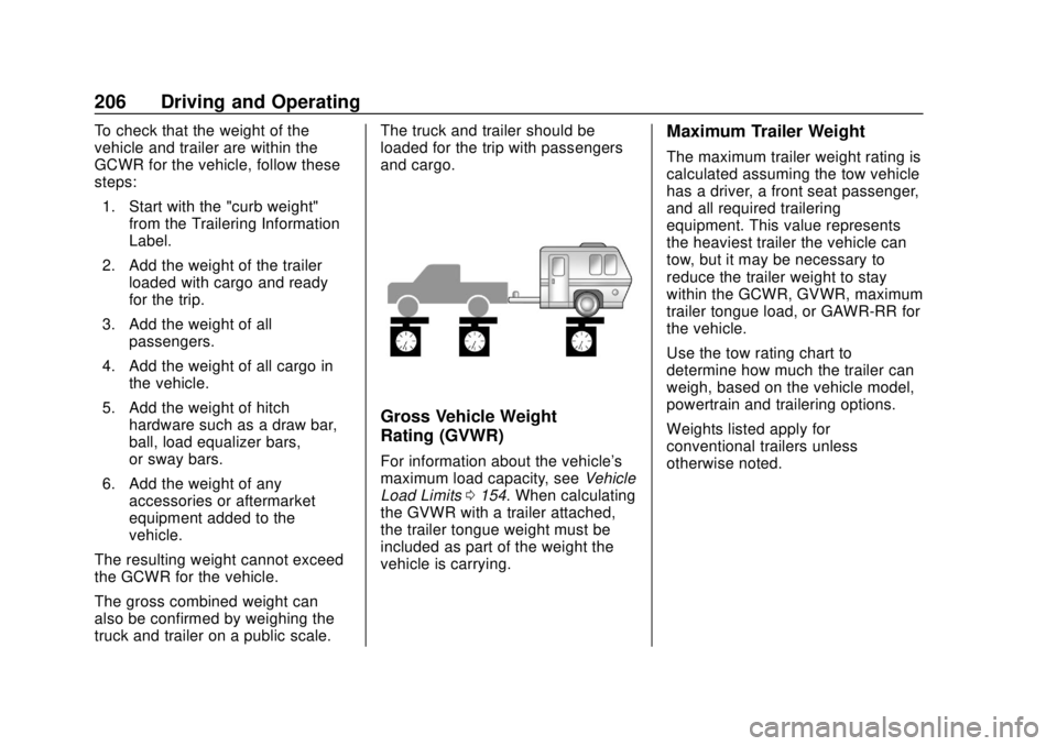 GMC CANYON 2020 Owners Manual GMC Canyon/Canyon Denali Owner Manual (GMNA-Localizing-U.S./Canada-
13566643) - 2020 - CRC - 10/4/19
206 Driving and Operating
To check that the weight of the
vehicle and trailer are within the
GCWR f GMC CANYON 2020 Owners Manual GMC Canyon/Canyon Denali Owner Manual (GMNA-Localizing-U.S./Canada-
13566643) - 2020 - CRC - 10/4/19
206 Driving and Operating
To check that the weight of the
vehicle and trailer are within the
GCWR f