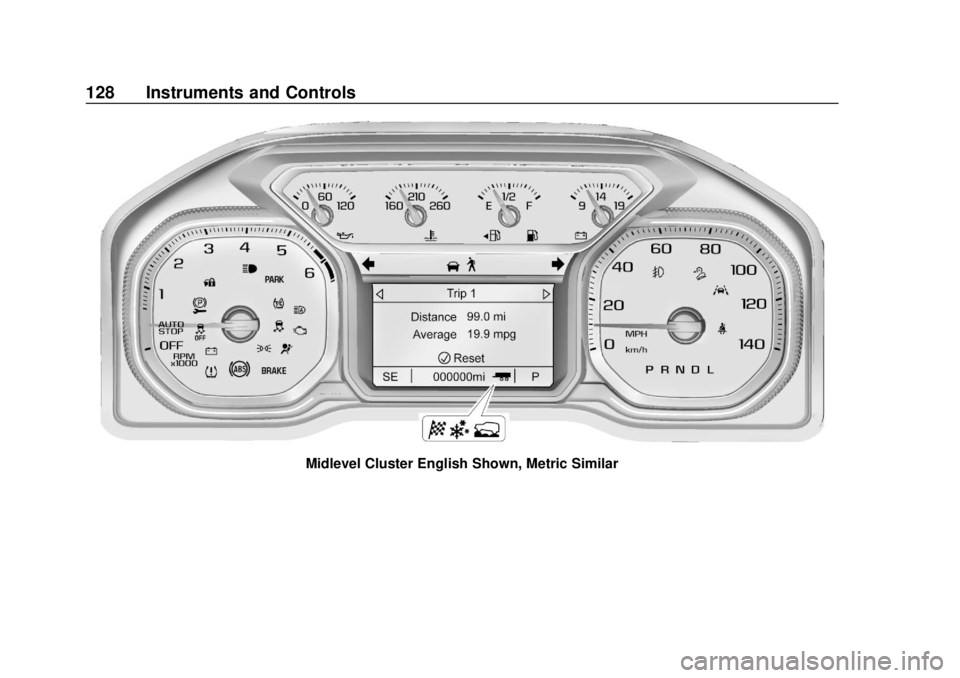 GMC SIERRA 2020 Owners Manual GMC Sierra/Sierra Denali Owner Manual (GMNA-Localizing-U.S./Canada/
Mexico-13337776) - 2020 - CRC - 4/4/19
128 Instruments and Controls
Midlevel Cluster English Shown, Metric Similar GMC SIERRA 2020 Owners Manual GMC Sierra/Sierra Denali Owner Manual (GMNA-Localizing-U.S./Canada/
Mexico-13337776) - 2020 - CRC - 4/4/19
128 Instruments and Controls
Midlevel Cluster English Shown, Metric Similar