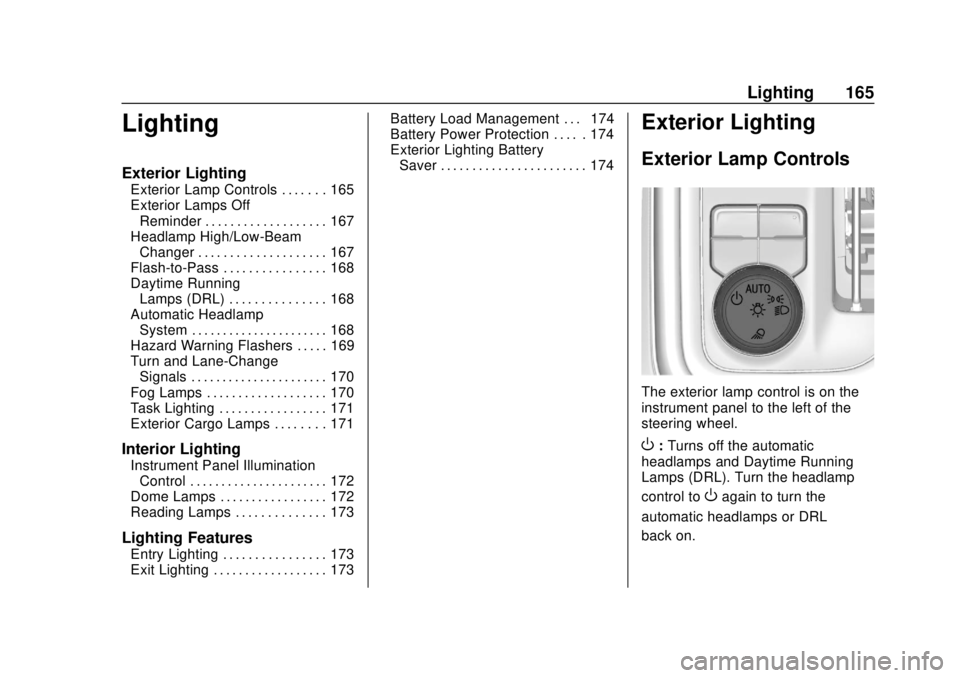 GMC SIERRA 2020 Owners Manual GMC Sierra/Sierra Denali Owner Manual (GMNA-Localizing-U.S./Canada/
Mexico-13337776) - 2020 - CRC - 4/4/19
Lighting 165
Lighting
Exterior Lighting
Exterior Lamp Controls . . . . . . . 165
Exterior Lam GMC SIERRA 2020 Owners Manual GMC Sierra/Sierra Denali Owner Manual (GMNA-Localizing-U.S./Canada/
Mexico-13337776) - 2020 - CRC - 4/4/19
Lighting 165
Lighting
Exterior Lighting
Exterior Lamp Controls . . . . . . . 165
Exterior Lam