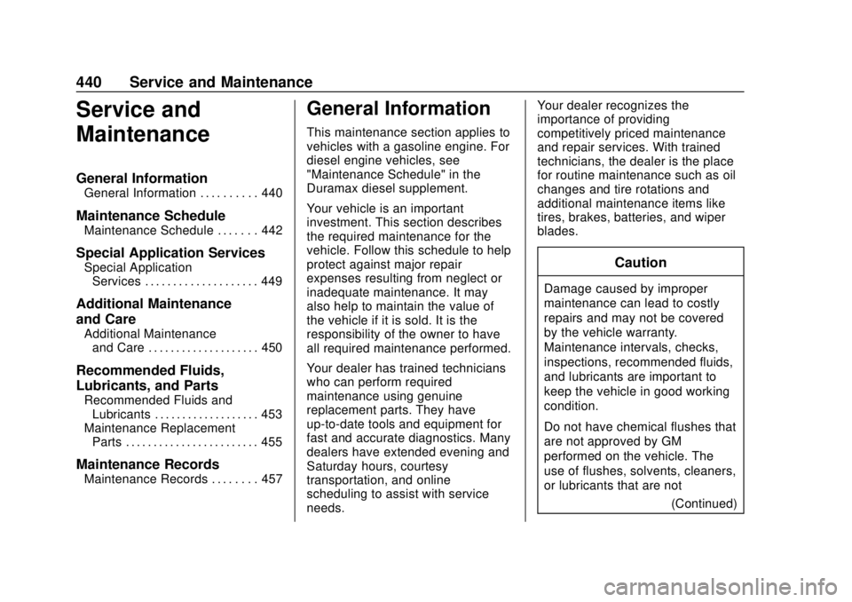 GMC SIERRA 2020 Owners Guide GMC Sierra/Sierra Denali Owner Manual (GMNA-Localizing-U.S./Canada/
Mexico-13337776) - 2020 - CRC - 4/4/19
440 Service and Maintenance
Service and
Maintenance
General Information
General Information . GMC SIERRA 2020 Owners Guide GMC Sierra/Sierra Denali Owner Manual (GMNA-Localizing-U.S./Canada/
Mexico-13337776) - 2020 - CRC - 4/4/19
440 Service and Maintenance
Service and
Maintenance
General Information
General Information .