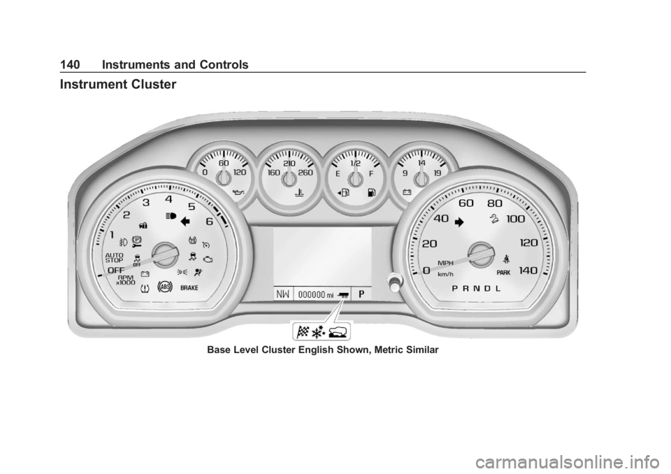 GMC SIERRA 2019 Owners Manual GMC Sierra/Sierra Denali Owner Manual (GMNA-Localizing-U.S./Canada/
Mexico-1500-11698638) - 2019 - CRC - 5/14/19
140 Instruments and Controls
Instrument Cluster
Base Level Cluster English Shown, Metri GMC SIERRA 2019 Owners Manual GMC Sierra/Sierra Denali Owner Manual (GMNA-Localizing-U.S./Canada/
Mexico-1500-11698638) - 2019 - CRC - 5/14/19
140 Instruments and Controls
Instrument Cluster
Base Level Cluster English Shown, Metri