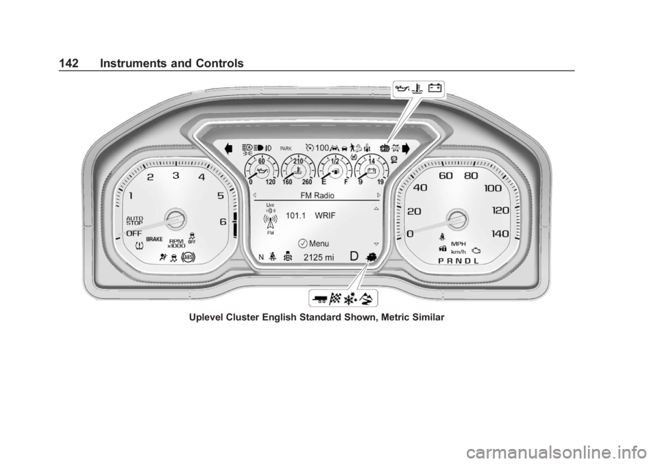 GMC SIERRA 2019 Owners Manual GMC Sierra/Sierra Denali Owner Manual (GMNA-Localizing-U.S./Canada/
Mexico-1500-11698638) - 2019 - CRC - 5/14/19
142 Instruments and Controls
Uplevel Cluster English Standard Shown, Metric Similar GMC SIERRA 2019 Owners Manual GMC Sierra/Sierra Denali Owner Manual (GMNA-Localizing-U.S./Canada/
Mexico-1500-11698638) - 2019 - CRC - 5/14/19
142 Instruments and Controls
Uplevel Cluster English Standard Shown, Metric Similar