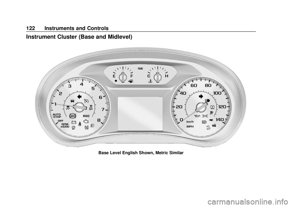GMC TERRAIN 2019 Owners Guide GMC Terrain/Terrain Denali Owner Manual (GMNA-Localizing-U.S./Canada/
Mexico-12146071) - 2019 - crc - 7/27/18
122 Instruments and Controls
Instrument Cluster (Base and Midlevel)
Base Level English Sho GMC TERRAIN 2019 Owners Guide GMC Terrain/Terrain Denali Owner Manual (GMNA-Localizing-U.S./Canada/
Mexico-12146071) - 2019 - crc - 7/27/18
122 Instruments and Controls
Instrument Cluster (Base and Midlevel)
Base Level English Sho