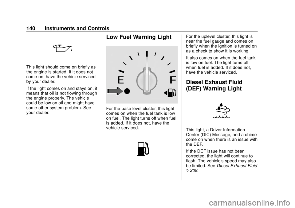 GMC TERRAIN 2019  Owners Manual GMC Terrain/Terrain Denali Owner Manual (GMNA-Localizing-U.S./Canada/
Mexico-12146071) - 2019 - crc - 7/27/18
140 Instruments and Controls
This light should come on briefly as
the engine is started. I