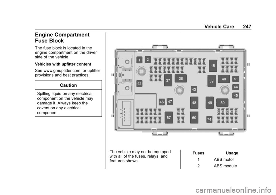 GMC SAVANA 2018 Owners Manual GMC Savana Owner Manual (GMNA-Localizing-U.S./Canada-11374214) -
2018 - CRC - 2/2/18
Vehicle Care 247
Engine Compartment
Fuse Block
The fuse block is located in the
engine compartment on the driver
si GMC SAVANA 2018 Owners Manual GMC Savana Owner Manual (GMNA-Localizing-U.S./Canada-11374214) -
2018 - CRC - 2/2/18
Vehicle Care 247
Engine Compartment
Fuse Block
The fuse block is located in the
engine compartment on the driver
si