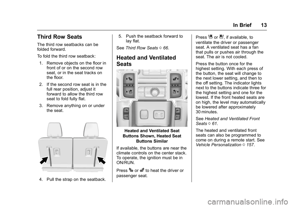 GMC ACADIA 2017 Owners Manual GMC Acadia/Acadia Denali Owner Manual (GMNA-Localizing-U.S./Canada/
Mexico-9803770) - 2017 - crc - 7/12/16
In Brief 13
Third Row Seats
The third row seatbacks can be
folded forward.
To fold the third GMC ACADIA 2017 Owners Manual GMC Acadia/Acadia Denali Owner Manual (GMNA-Localizing-U.S./Canada/
Mexico-9803770) - 2017 - crc - 7/12/16
In Brief 13
Third Row Seats
The third row seatbacks can be
folded forward.
To fold the third