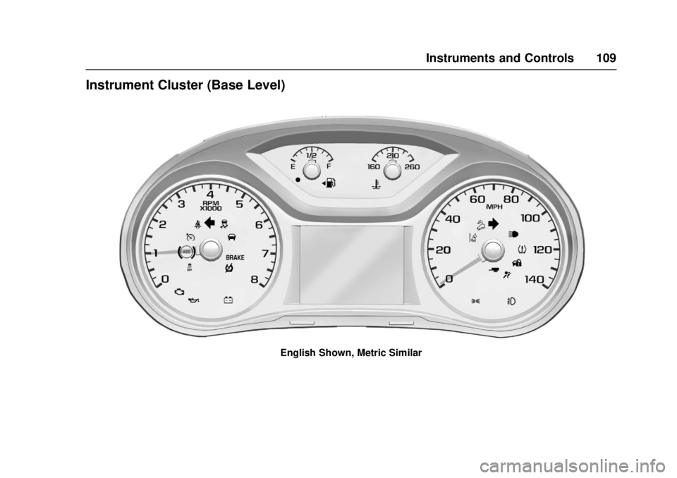 GMC CANYON 2017  Owners Manual GMC Canyon Owner Manual (GMNA-Localizing-U.S./Canada-10122677) -
2017 - crc - 1/20/17
Instruments and Controls 109
Instrument Cluster (Base Level)
English Shown, Metric Similar 