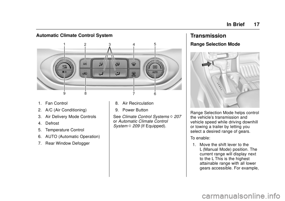 GMC CANYON 2017 User Guide GMC Canyon Owner Manual (GMNA-Localizing-U.S./Canada-10122677) -
2017 - crc - 1/20/17
In Brief 17
Automatic Climate Control System
1. Fan Control
2. A/C (Air Conditioning)
3. Air Delivery Mode Control