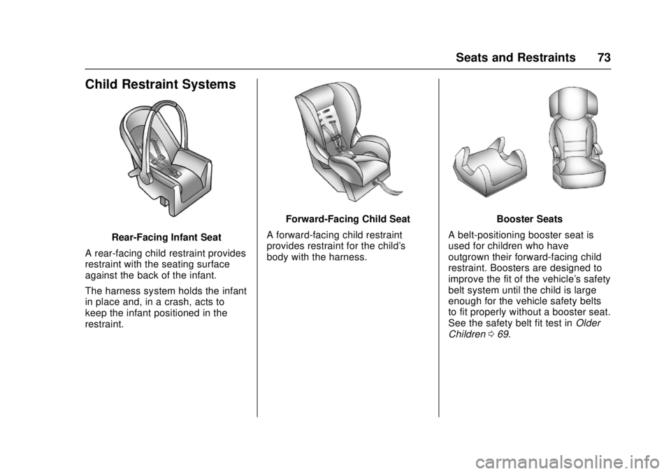 GMC CANYON 2017 Manual PDF GMC Canyon Owner Manual (GMNA-Localizing-U.S./Canada-10122677) -
2017 - crc - 1/20/17
Seats and Restraints 73
Child Restraint Systems
Rear-Facing Infant Seat
A rear-facing child restraint provides
res