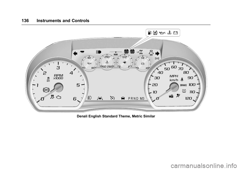GMC YUKON 2017 Owners Manual GMC Yukon/Yukon XL/Denali Owner Manual (GMNA-Localizing-U.S./
Canada/Mexico-9955936) - 2017 - crc - 11/9/16
136 Instruments and Controls
Denali English Standard Theme, Metric Similar GMC YUKON 2017 Owners Manual GMC Yukon/Yukon XL/Denali Owner Manual (GMNA-Localizing-U.S./
Canada/Mexico-9955936) - 2017 - crc - 11/9/16
136 Instruments and Controls
Denali English Standard Theme, Metric Similar