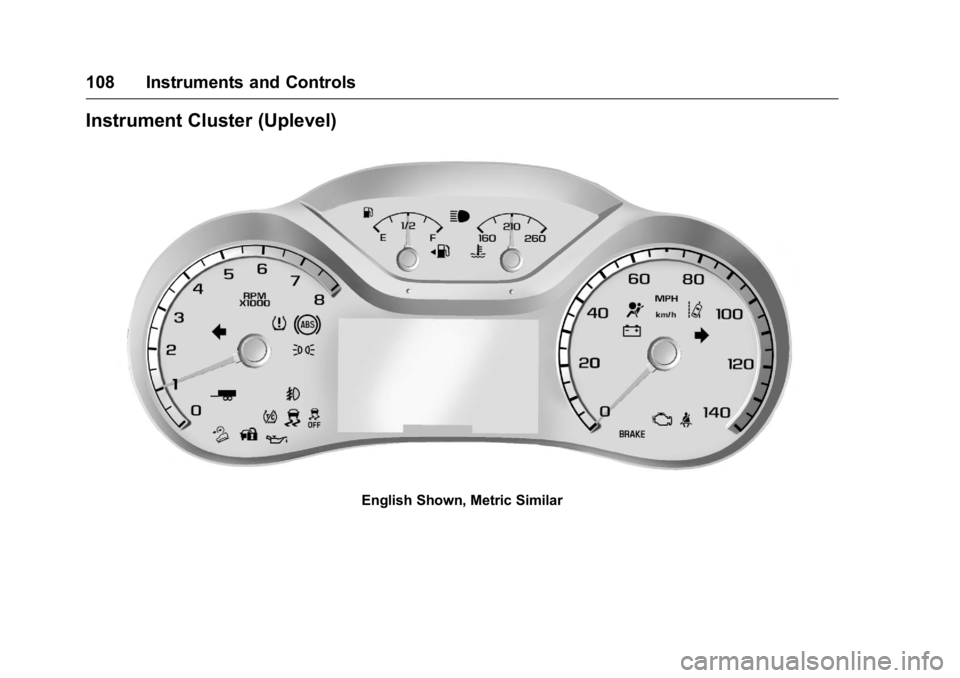 GMC CANYON 2016 Owners Manual GMC Canyon Owner Manual (GMNA-Localizing-U.S/Canada-9159361) -
2016 - crc - 8/25/15
108 Instruments and Controls
Instrument Cluster (Uplevel)
English Shown, Metric Similar GMC CANYON 2016 Owners Manual GMC Canyon Owner Manual (GMNA-Localizing-U.S/Canada-9159361) -
2016 - crc - 8/25/15
108 Instruments and Controls
Instrument Cluster (Uplevel)
English Shown, Metric Similar