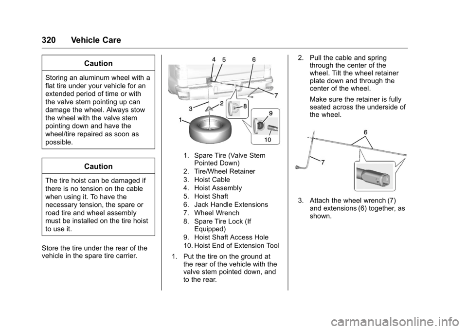 GMC CANYON 2016 Owners Manual GMC Canyon Owner Manual (GMNA-Localizing-U.S/Canada-9159361) -
2016 - crc - 8/25/15
320 Vehicle Care
Caution
Storing an aluminum wheel with a
flat tire under your vehicle for an
extended period of tim GMC CANYON 2016 Owners Manual GMC Canyon Owner Manual (GMNA-Localizing-U.S/Canada-9159361) -
2016 - crc - 8/25/15
320 Vehicle Care
Caution
Storing an aluminum wheel with a
flat tire under your vehicle for an
extended period of tim