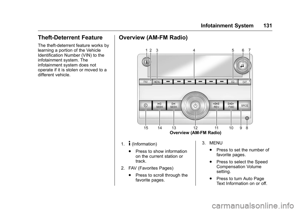 GMC SAVANA 2016  Owners Manual GMC Savana Owner Manual (GMNA-Localizing-U.S./Canada-9159232) -
2016 - crc - 11/11/15
Infotainment System 131
Theft-Deterrent Feature
The theft-deterrent feature works by
learning a portion of the Veh