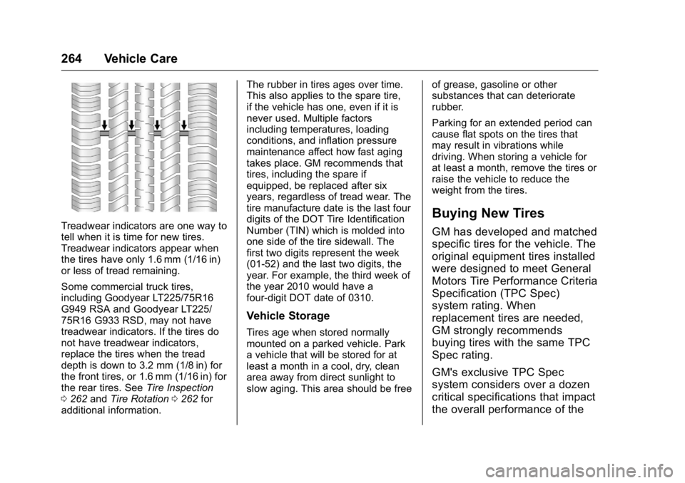 GMC SAVANA 2016 Owners Manual GMC Savana Owner Manual (GMNA-Localizing-U.S./Canada-9159232) -
2016 - crc - 11/11/15
264 Vehicle Care
Treadwear indicators are one way to
tell when it is time for new tires.
Treadwear indicators appe GMC SAVANA 2016 Owners Manual GMC Savana Owner Manual (GMNA-Localizing-U.S./Canada-9159232) -
2016 - crc - 11/11/15
264 Vehicle Care
Treadwear indicators are one way to
tell when it is time for new tires.
Treadwear indicators appe