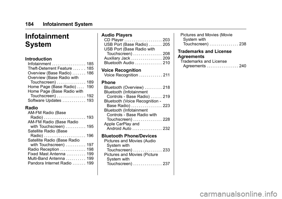 GMC SIERRA 2016  Owners Manual GMC Sierra Owner Manual (GMNA-Localizing-U.S./Canada/Mexico-
9234758) - 2016 - crc - 11/9/15
184 Infotainment System
Infotainment
System
Introduction
Infotainment . . . . . . . . . . . . . . . . . . 1