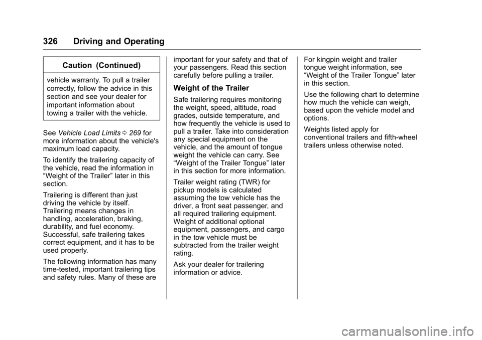 GMC SIERRA 2016 Owners Manual GMC Sierra Owner Manual (GMNA-Localizing-U.S./Canada/Mexico-
9234758) - 2016 - crc - 11/9/15
326 Driving and Operating
Caution (Continued)
vehicle warranty. To pull a trailer
correctly, follow the adv GMC SIERRA 2016 Owners Manual GMC Sierra Owner Manual (GMNA-Localizing-U.S./Canada/Mexico-
9234758) - 2016 - crc - 11/9/15
326 Driving and Operating
Caution (Continued)
vehicle warranty. To pull a trailer
correctly, follow the adv