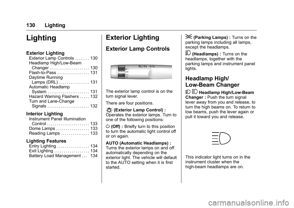 GMC TERRAIN 2016  Owners Manual GMC Terrain/Terrain Denali Owner Manual (GMNA-Localizing-U.S./Canada/
Mexico-9234776) - 2016 - crc - 10/12/15
130 Lighting
Lighting
Exterior Lighting
Exterior Lamp Controls . . . . . . . 130
Headlamp 