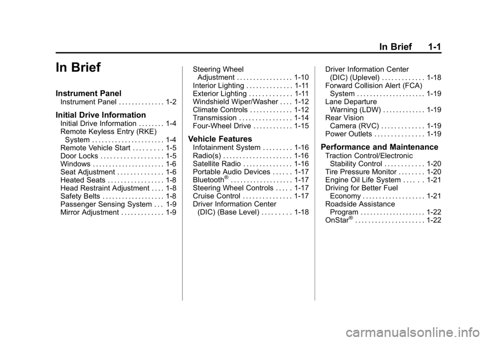 GMC CANYON 2015 Owners Manual Black plate (1,1)GMC Canyon Owner Manual (GMNA-Localizing-U.S./Canada-7587000) -
2015 - CRC - 3/17/15
In Brief 1-1
In Brief
Instrument Panel
Instrument Panel . . . . . . . . . . . . . . 1-2
Initial Dr GMC CANYON 2015 Owners Manual Black plate (1,1)GMC Canyon Owner Manual (GMNA-Localizing-U.S./Canada-7587000) -
2015 - CRC - 3/17/15
In Brief 1-1
In Brief
Instrument Panel
Instrument Panel . . . . . . . . . . . . . . 1-2
Initial Dr