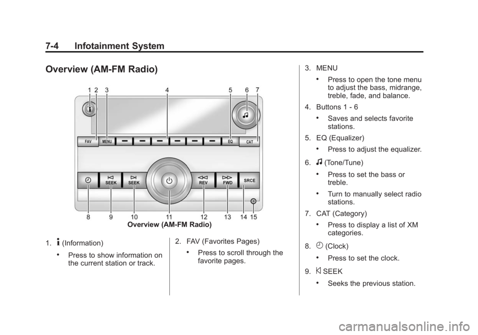 GMC SAVANA 2015 Owners Manual Black plate (4,1)GMC Savana Owner Manual (GMNA-Localizing-U.S./Canada-7707482) -
2015 - crc - 1/20/15
7-4 Infotainment System
Overview (AM-FM Radio)
Overview (AM-FM Radio)
1.
4(Information)
.Press to GMC SAVANA 2015 Owners Manual Black plate (4,1)GMC Savana Owner Manual (GMNA-Localizing-U.S./Canada-7707482) -
2015 - crc - 1/20/15
7-4 Infotainment System
Overview (AM-FM Radio)
Overview (AM-FM Radio)
1.
4(Information)
.Press to