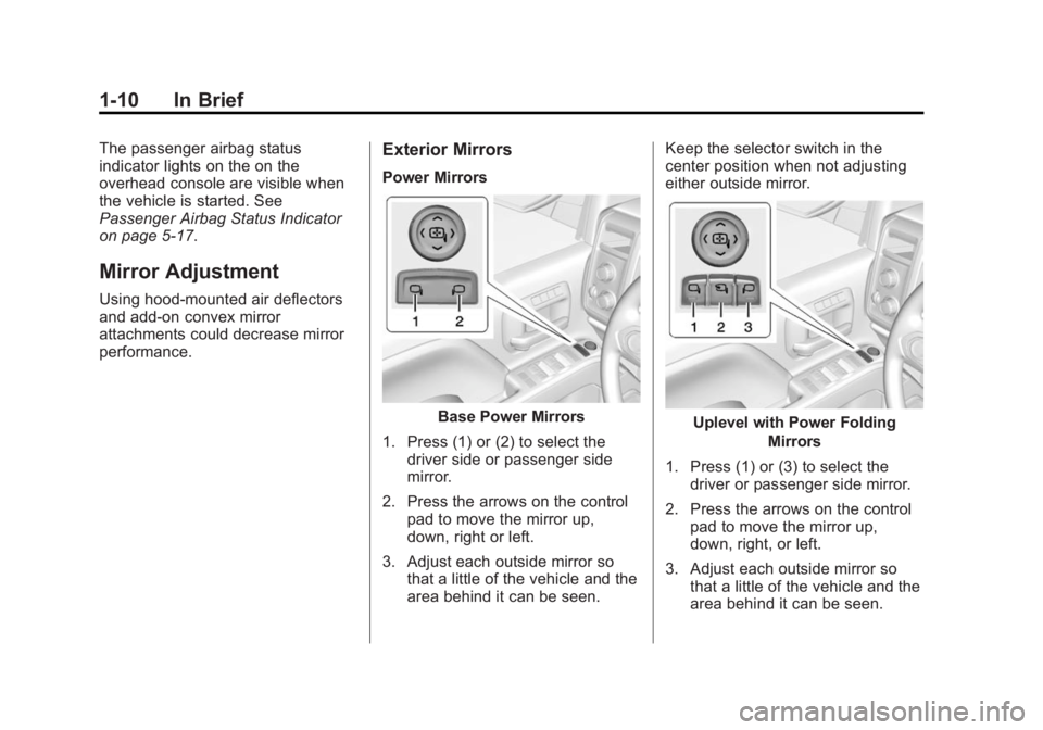 GMC SIERRA 2015 User Guide Black plate (10,1)GMC 2015i Sierra Denali Owner Manual (GMNA-Localizing-U.S./Canada/
Mexico-8431500) - 2015 - crc - 6/20/14
1-10 In Brief
The passenger airbag status
indicator lights on the on the
ove