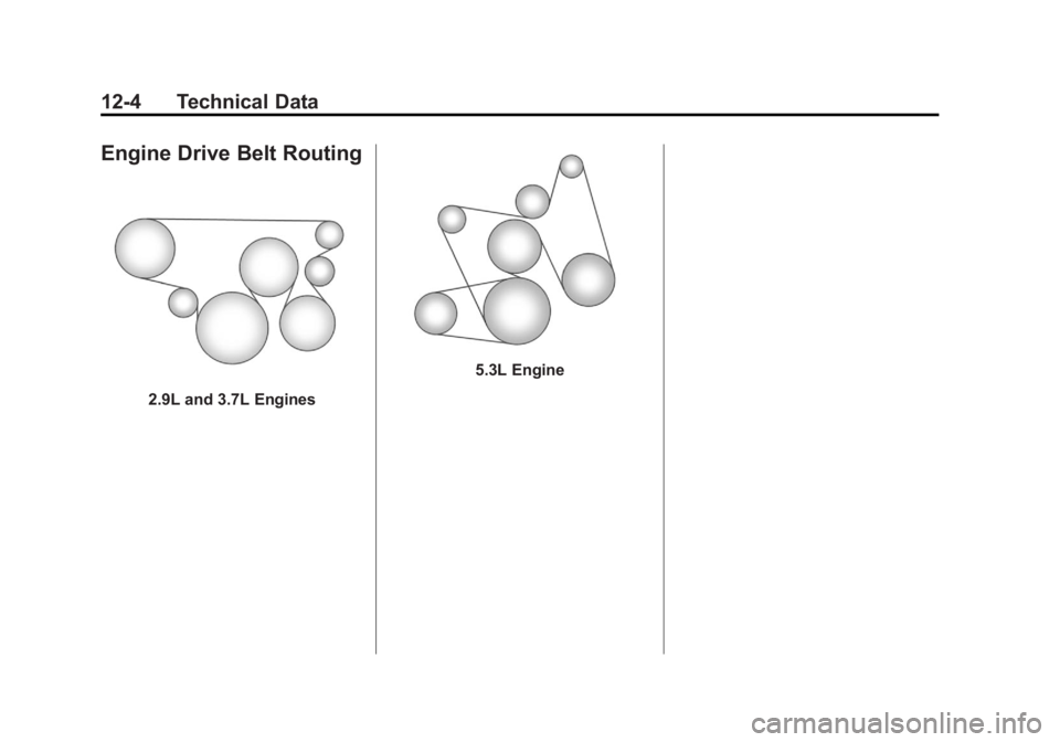 GMC CANYON 2012  Owners Manual Black plate (4,1)GMC Canyon Owner Manual - 2012
12-4 Technical Data
Engine Drive Belt Routing
2.9L and 3.7L Engines
5.3L Engine 