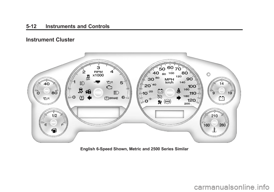 GMC YUKON 2012 Owners Manual Black plate (12,1)GMC Yukon/Yukon XL Owner Manual - 2012
5-12 Instruments and Controls
Instrument Cluster
English 6‐Speed Shown, Metric and 2500 Series Similar GMC YUKON 2012 Owners Manual Black plate (12,1)GMC Yukon/Yukon XL Owner Manual - 2012
5-12 Instruments and Controls
Instrument Cluster
English 6‐Speed Shown, Metric and 2500 Series Similar