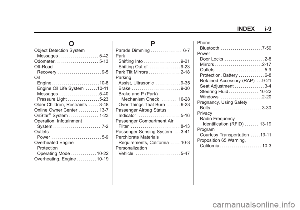 GMC ACADIA 2011 Owners Manual Black plate (9,1)GMC Acadia/Acadia Denali Owner Manual - 2011
INDEX i-9
O
Object Detection SystemMessages . . . . . . . . . . . . . . . . . . . . 5-42
Odometer . . . . . . . . . . . . . . . . . . . . GMC ACADIA 2011 Owners Manual Black plate (9,1)GMC Acadia/Acadia Denali Owner Manual - 2011
INDEX i-9
O
Object Detection SystemMessages . . . . . . . . . . . . . . . . . . . . 5-42
Odometer . . . . . . . . . . . . . . . . . . . .