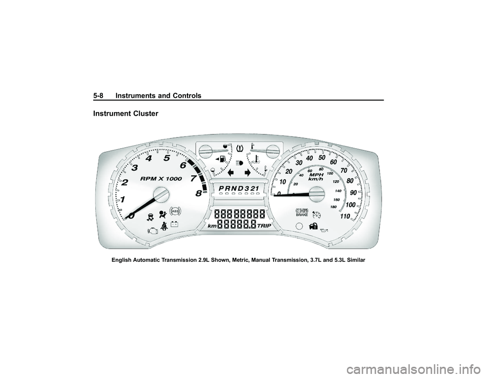 GMC CANYON 2011 Owners Manual Bla ck pla te (8 ,1 )
G M C Can yon Owner M an ual - 2011
5 -8 In str u m en ts an d Contr o lsI n str u m en t C lu ste r
E nglis h Auto m atic Tra n sm is sio n 2.9 L Show n,M etr ic , M an u al Tra GMC CANYON 2011 Owners Manual Bla ck pla te (8 ,1 )
G M C Can yon Owner M an ual - 2011
5 -8 In str u m en ts an d Contr o lsI n str u m en t C lu ste r
E nglis h Auto m atic Tra n sm is sio n 2.9 L Show n,M etr ic , M an u al Tra