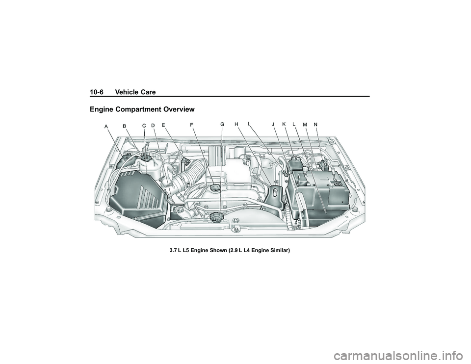 GMC CANYON 2011  Owners Manual Bla ck pla te (6 ,1 )
G M C Can yon Owner M an ual - 2011
1 0-6 Veh ic le CareE ngin e Com partm en t O verv ie w
3.7 L L5 Engin e Show n (2 .9 L L4 Eng in e Sim ila r)  