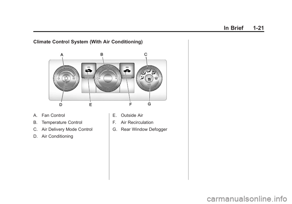 GMC SIERRA 2011 Owners Guide Black plate (21,1)GMC Sierra Owner Manual - 2011
In Brief 1-21
Climate Control System (With Air Conditioning)
A. Fan Control
B. Temperature Control
C. Air Delivery Mode Control
D. Air ConditioningE. O GMC SIERRA 2011 Owners Guide Black plate (21,1)GMC Sierra Owner Manual - 2011
In Brief 1-21
Climate Control System (With Air Conditioning)
A. Fan Control
B. Temperature Control
C. Air Delivery Mode Control
D. Air ConditioningE. O