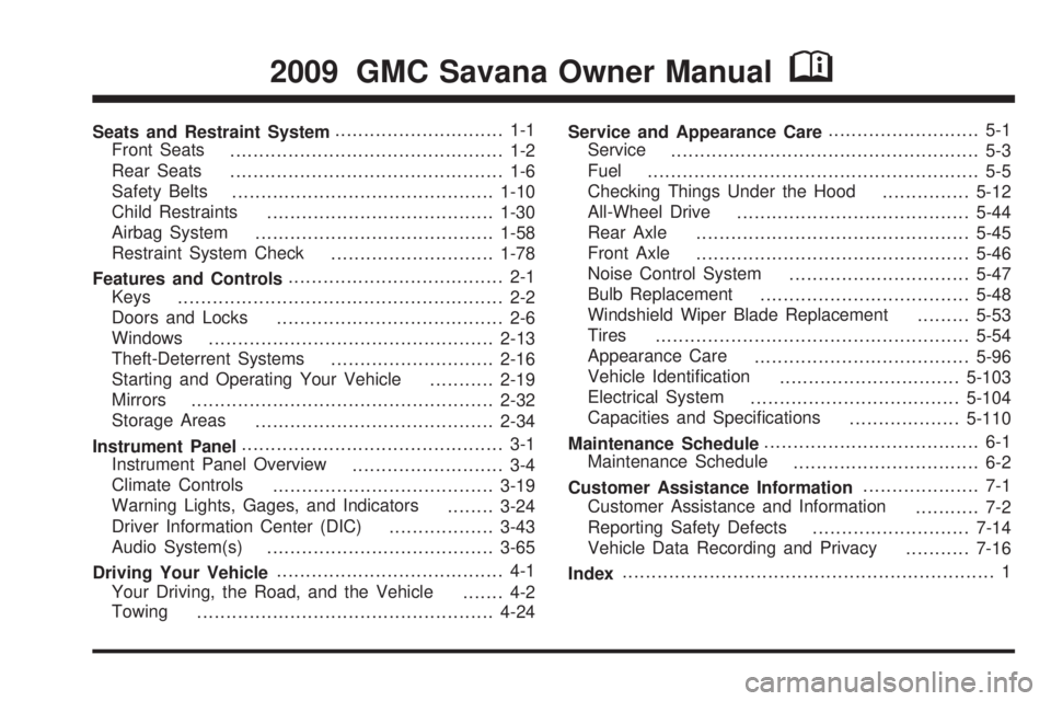 GMC SAVANA 2009  Owners Manual 