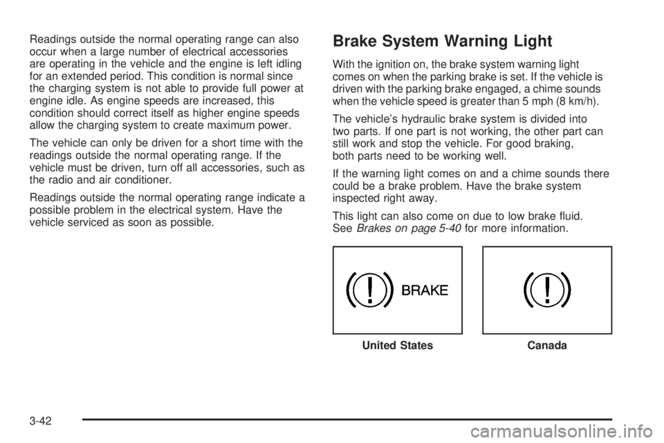 GMC SIERRA 2009  Owners Manual Readings outside the normal operating range can also
occur when a large number of electrical accessories
are operating in the vehicle and the engine is left idling
for an extended period. This conditi