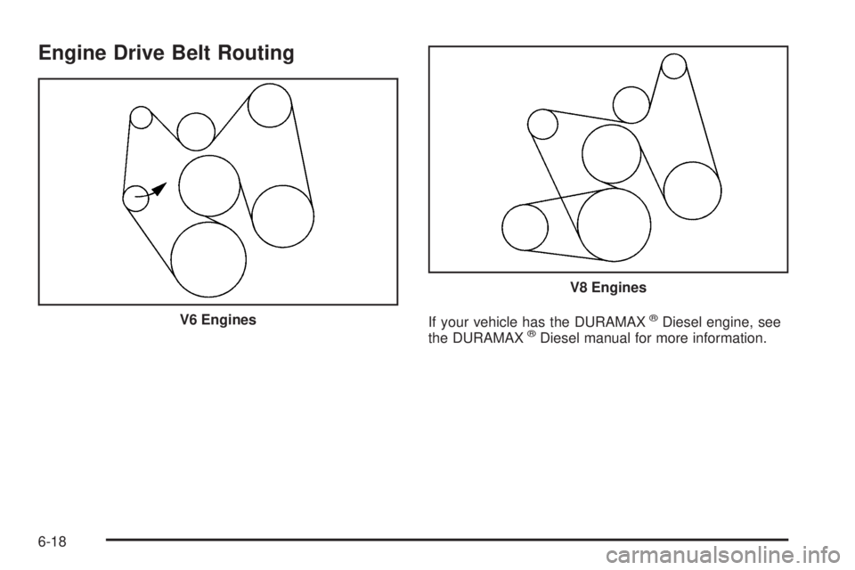 GMC SIERRA 2009  Owners Manual Engine Drive Belt Routing
If your vehicle has the DURAMAX®Diesel engine, see
the DURAMAX®Diesel manual for more information. V6 Engines
V8 Engines
6-18 