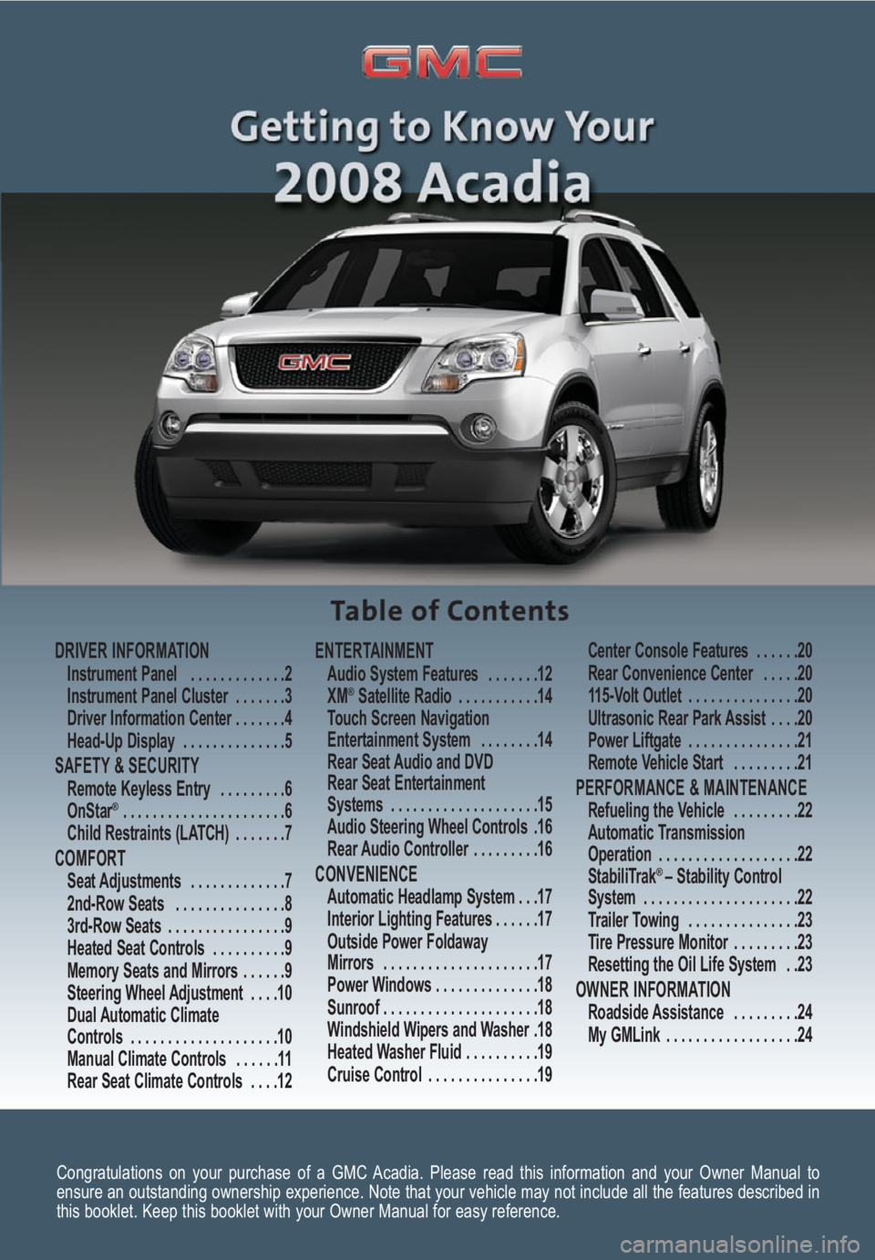 GMC ACADIA 2008  Get To Know Guide 